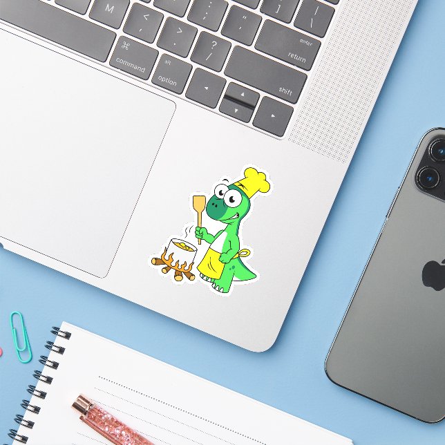 Sticker Illustration D'Une Cuisine De Parasaurolophus Dino (Ordinateur portable avec iPhone)