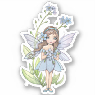 Sticker Illustration Fée de mignonne Ouget-me-not