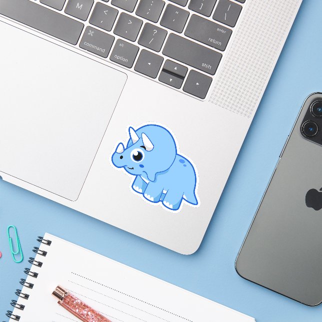 Sticker Illustration Mignonne D'Un Dinosaure Tricératops. (Ordinateur portable avec iPhone)