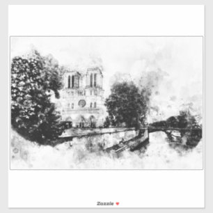 Sticker Illustration monochrome de la cathédrale Notre-Dam