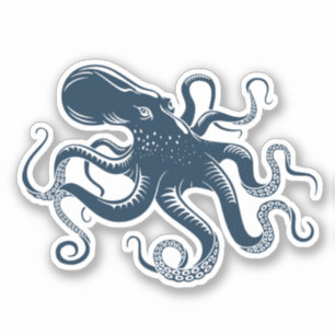 Sticker Illustration nautique de la pieuvre bleue marine