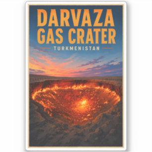 Sticker Illustration rétro du cratère de gaz de Darvaza au