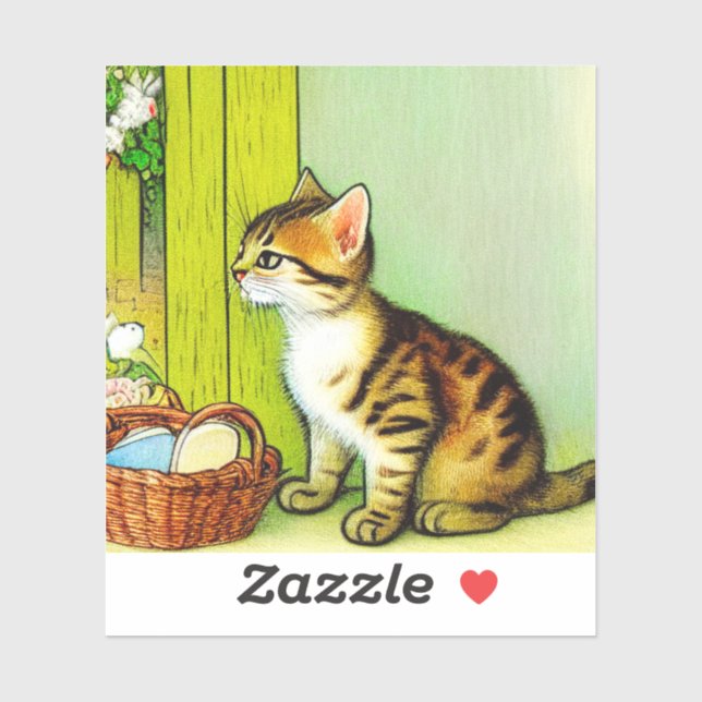 Sticker Illustration vintage Tabby Cat (Feuille)