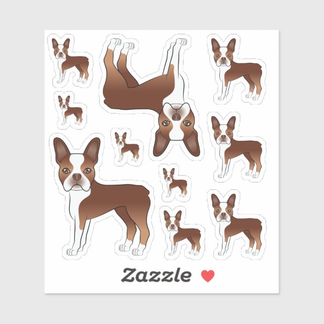 Sticker Illustrations Red And White Boston Terrier Dog (Feuille)
