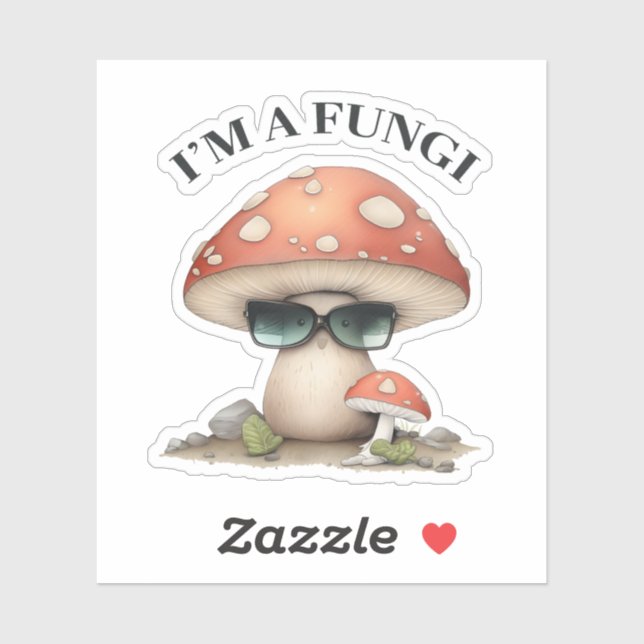 Sticker "I'm A Fungi" Cute Champagne avec lunettes de sole (Feuille)