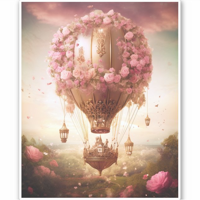 Sticker Imaginaire à air chaud ballon rose or (Devant)