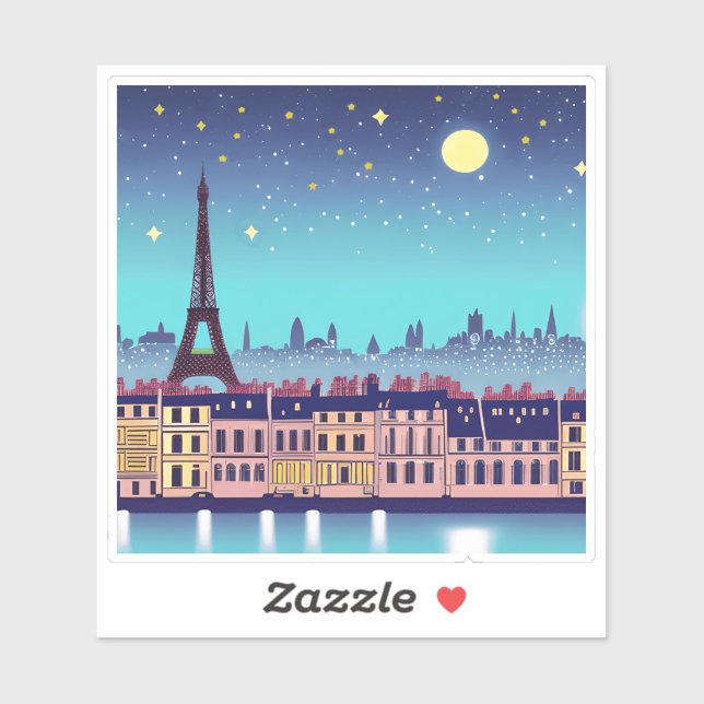 Sticker Imaginaire Skyline de Paris sous les étoiles (Feuille)