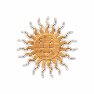 Sticker Impression De La Face Solaire Souriante En Bois