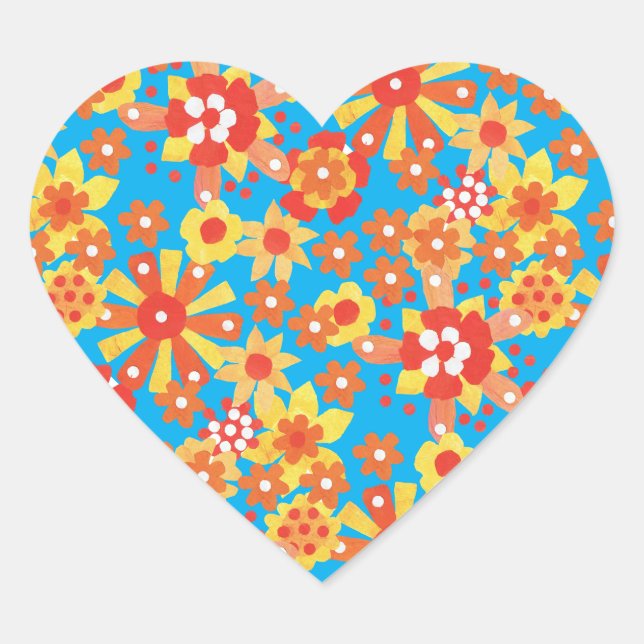 Sticker in Form eines Herzens, Blume in Ditzy Oran (Vorderseite)