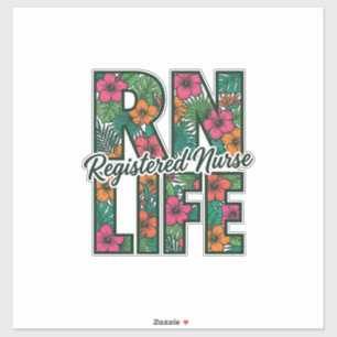 Sticker Infirmière diplômée ID vie dessin vectoriel floral