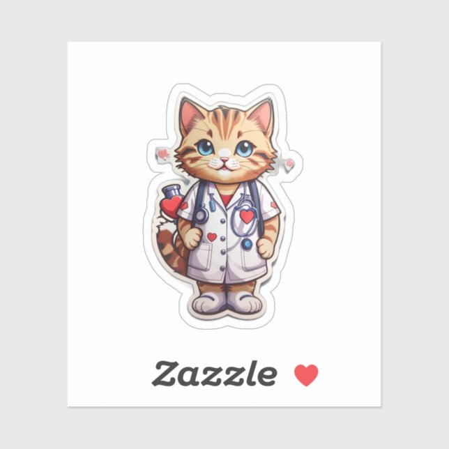 Sticker Infirmière en cardiologie du chat mou (Feuille)