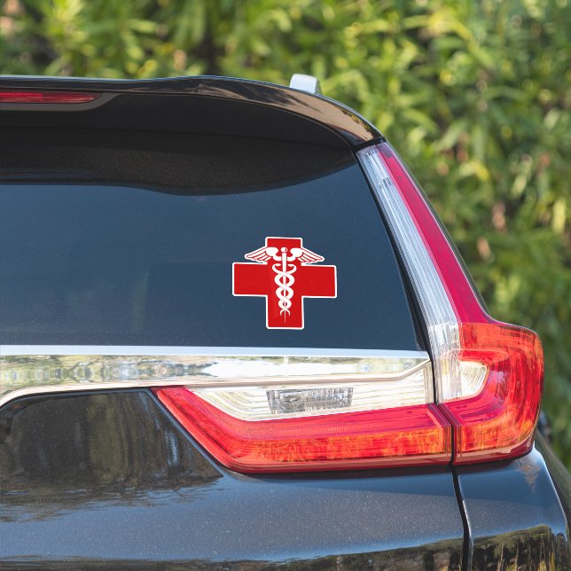 Sticker Infirmière ou docteur Caduceus Cross (Côté voiture)