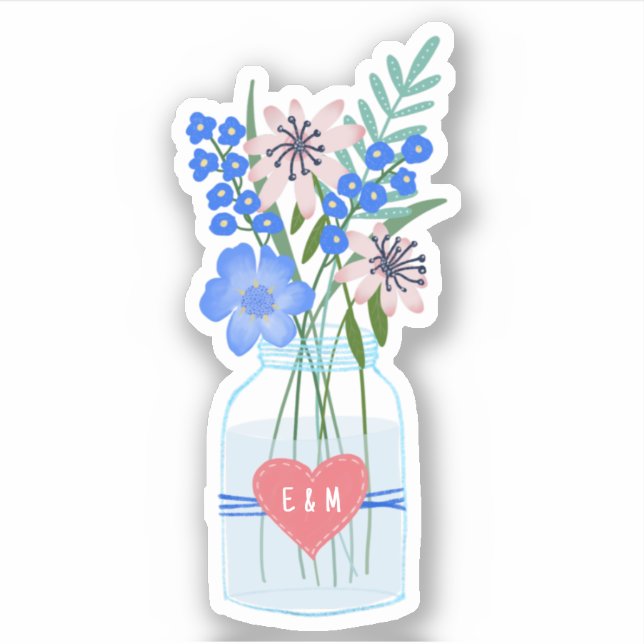 Sticker Initiales de coeur Rustique Mariage (Devant)