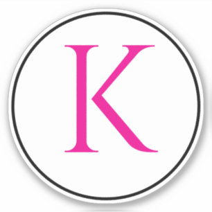 Sticker Initiales de monogramme rose noir blanc Simple Min