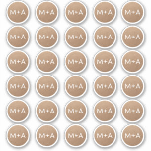 Sticker Initiales monogramme marron rustique mariage Kraft