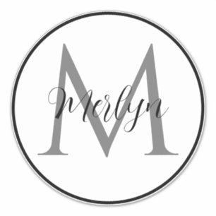 Sticker Initiales Monogrammes Nom personnalisé Noir Blanc 