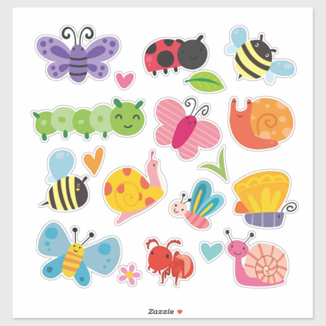 Sticker Insectes et bogues mignons (Feuille)