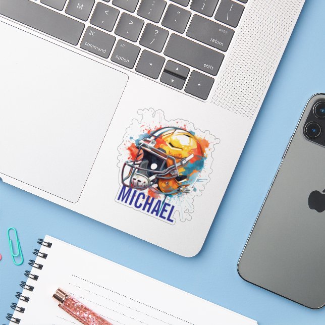 Sticker Inspirational Motivational Football Helmet Name (Ordinateur portable avec iPhone)