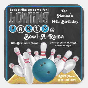 Sticker Invitation Blue Bowling Party
