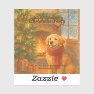 Sticker Invitation de fête de Noël ・ Scène de chien confor