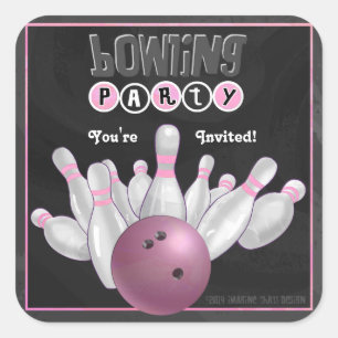 Sticker Invitation de la soirée de bowling rose te