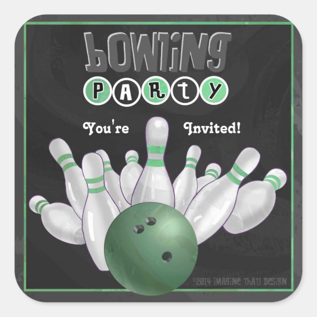 Sticker Invitation tendance Green Bowling Party (Devant)