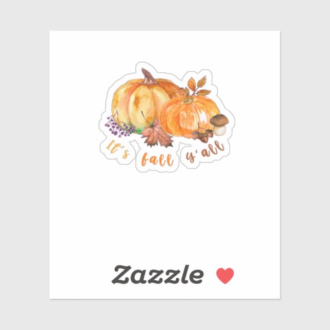 Sticker It’s Fall Y’all Autumn Leaves Pumpkin And Mushroom (Feuille)