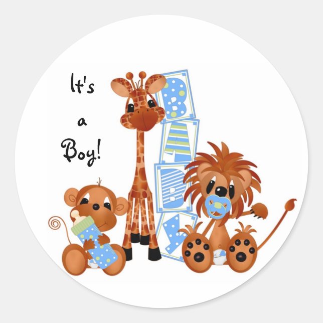 Sticker-It's a Boy Dschungel Babies Runder Aufkleber (Vorderseite)