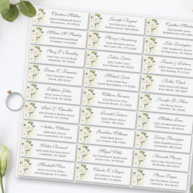 Sticker Ivory White Roses Floral Mariage Adresse d'hôte (Créateur téléchargé)