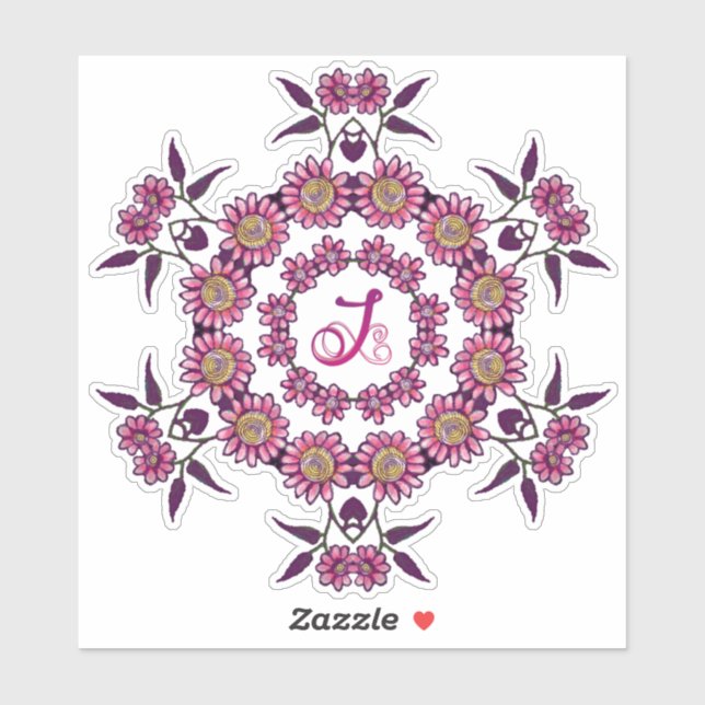 Sticker J Monogramme Unique Bizarre Fleurs Boho Plutôt (Feuille)