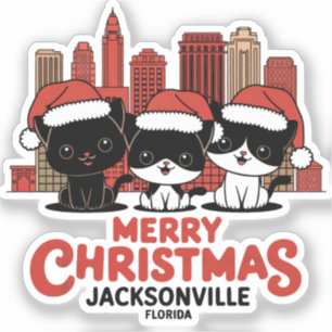 Sticker Jacksonville City Floride Merry Christmas Cats USA