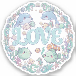 Sticker J'adore les petits animaux mignons de la mer en st