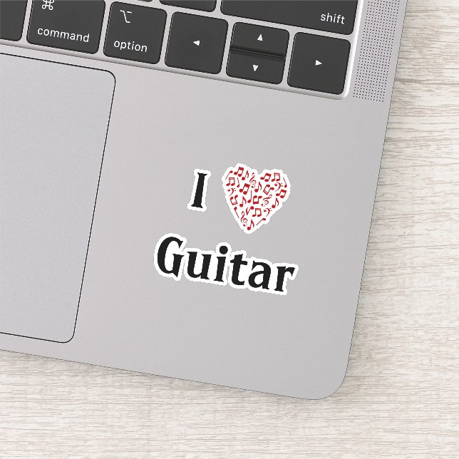 Sticker J'aime Guitare Rouge Coeur De Notes De Musique Vin (Détail)