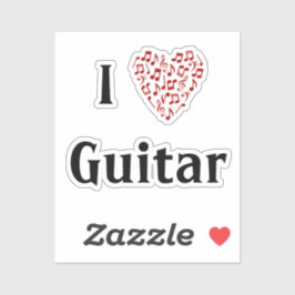 Sticker J'aime Guitare Rouge Coeur De Notes De Musique Vin