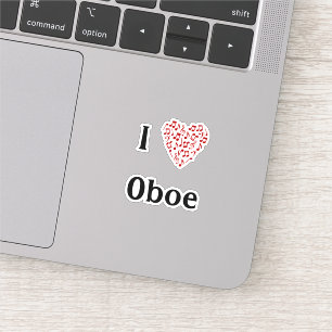 Sticker J'aime Hautbois Cœur Rouge de Notes de Musique Vin