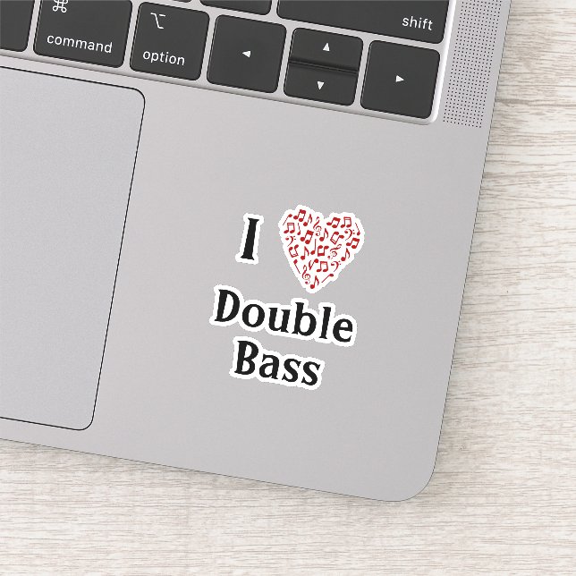 Sticker J'aime la Contrebasse Cœur Rouge de Notes de Musiq (Détail)