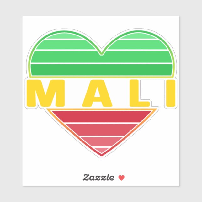 Sticker J'aime le Mali, coeur malien (Feuille)