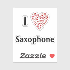 Sticker J'aime le Saxophone Coeur Rouge de Notes de Musiqu