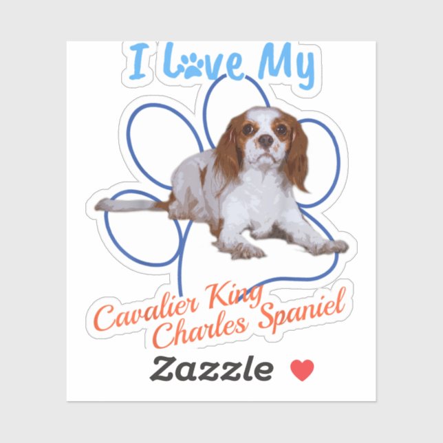 Sticker J'Aime Mon Cavalier King Charles Amoureux des chie (Feuille)
