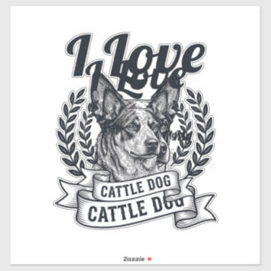 Sticker J'aime mon chien de troupeau design de gravure vin