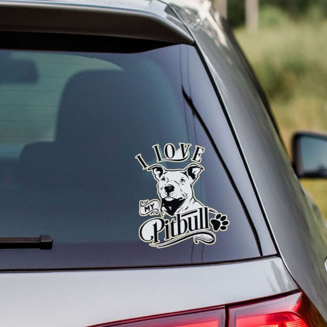 Sticker J'Aime Mon Vinyl Pitbull (Créateur téléchargé)
