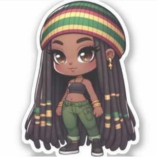 Sticker Jamaïcain rasta chatte fille chibi