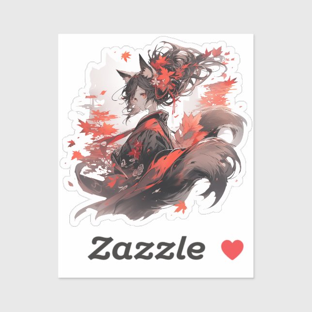 Sticker Japon Yokai Art-Fox filles (Feuille)