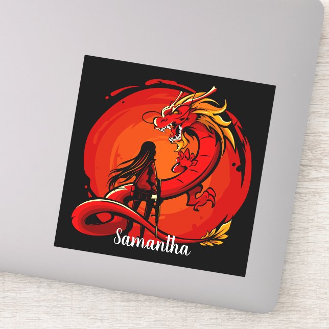 Sticker japonais cool Dragon Rouge (Détail)