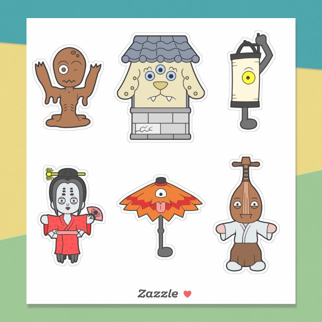 Sticker japonais Yokai Vinyl Set 2 (Yokai Sticker Sheet- Desk View)