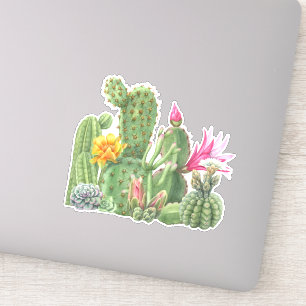 Sticker Jardin de cactus en fleurs aquarelle désert du sud