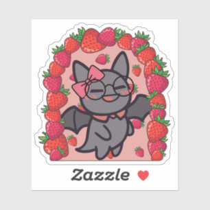 Sticker Jardin de fraises de chauve-souris Kawaii esthétiq