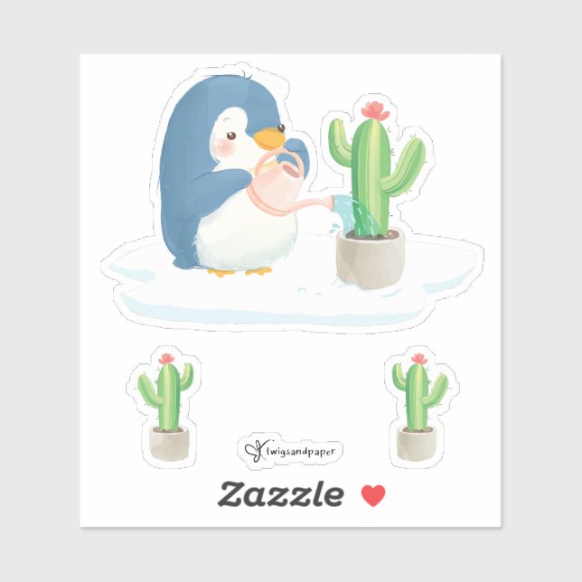 Sticker Jardin de pingouins d'hiver Planter Cactus (Feuille)