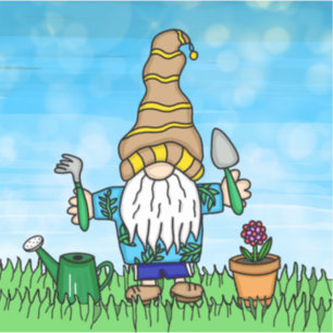 Sticker Jardin Gnome Cute Main dessinée