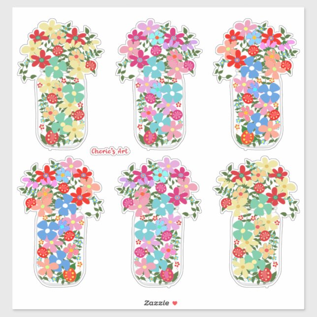 Sticker Jarres pleines de fleurs (Feuille)